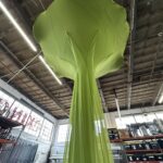 Looking up at the stretch fabric spandex sculptures created by hand and drawn by AI before they go the Ferment 2024 by Gingko and designed by Grow Marketing