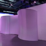 Walls for an event elegantly divide the space on the Intrepid. Courtesy of The Originators Design NYC