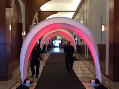 Originators Design tension fabric structures crossway arches clearly create an entryway