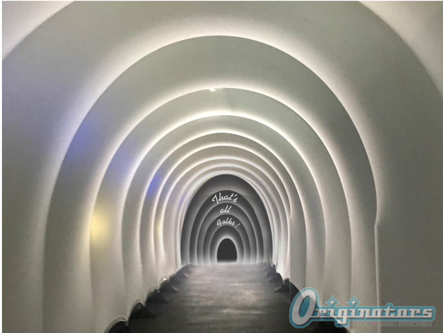 Originators Design create an immersive entryway rental tunnel 3d arch tension fabric display is an immersive entryway rental